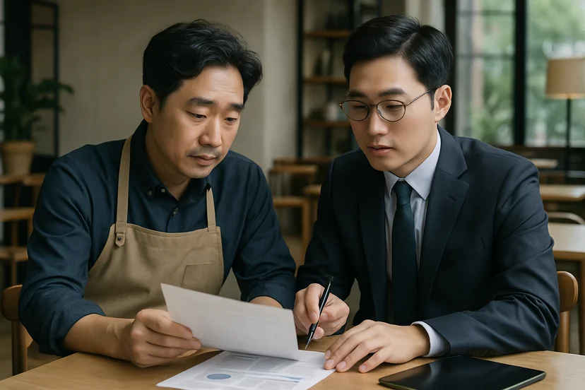 중소기업 대표가 정책자금 상담 자료를 확인하는 장면