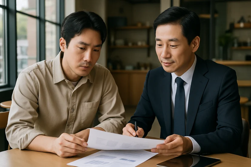 중소기업 대표가 정책자금 상담 자료를 확인하는 장면