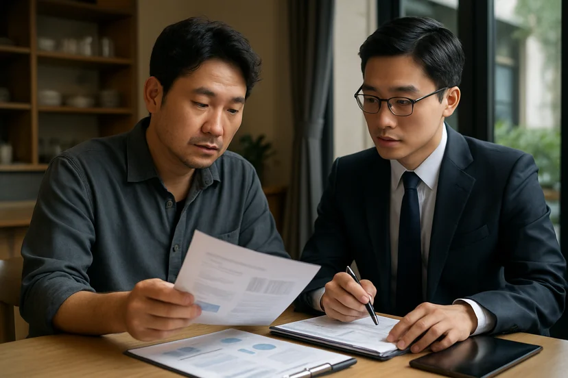 중소기업 대표가 정책자금 상담 자료를 확인하는 장면