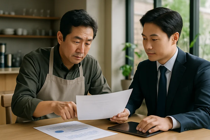 중소기업 대표가 정책자금 상담 자료를 확인하는 장면