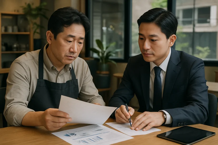 중소기업 대표가 정책자금 상담 자료를 확인하는 장면