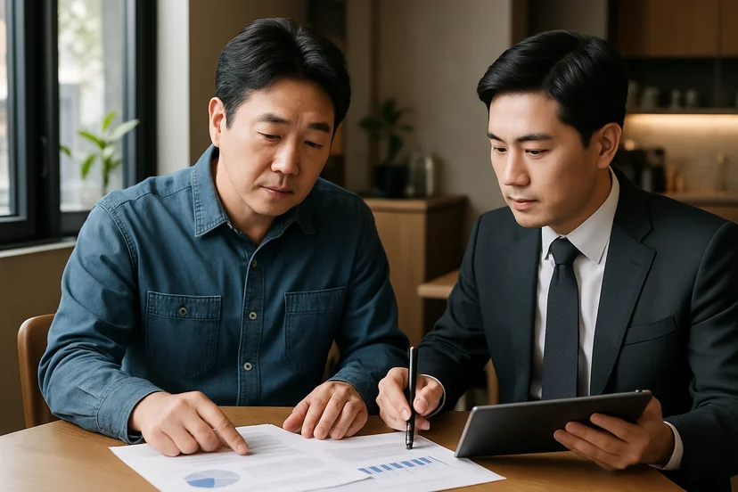 중소기업 대표가 정책자금 상담 자료를 확인하는 장면
