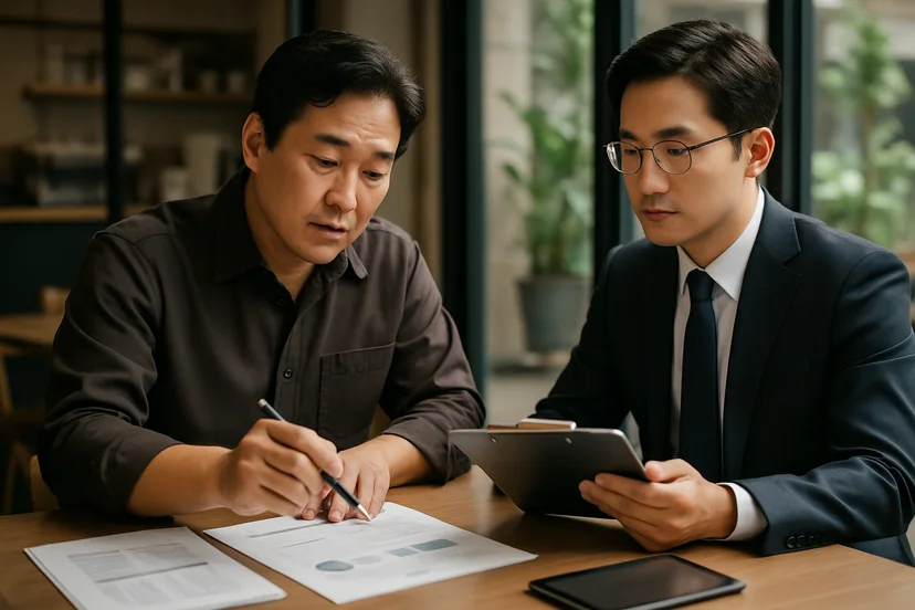 중소기업 대표가 정책자금 상담 자료를 확인하는 장면