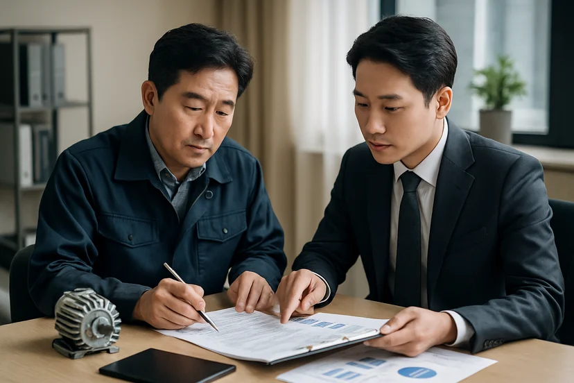 중소기업 대표가 정책자금 상담 자료를 확인하는 장면