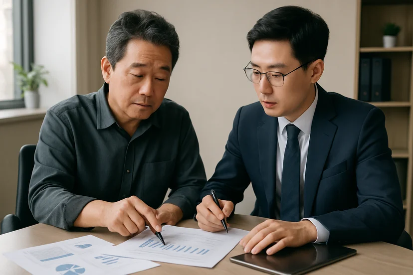 중소기업 대표가 정책자금 상담 자료를 확인하는 장면