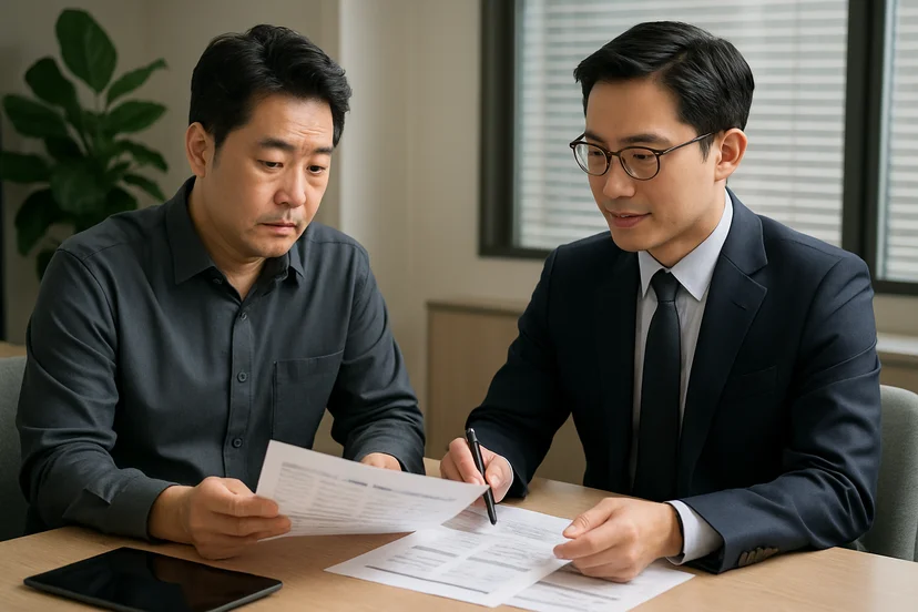 중소기업 대표가 정책자금 상담 자료를 확인하는 장면