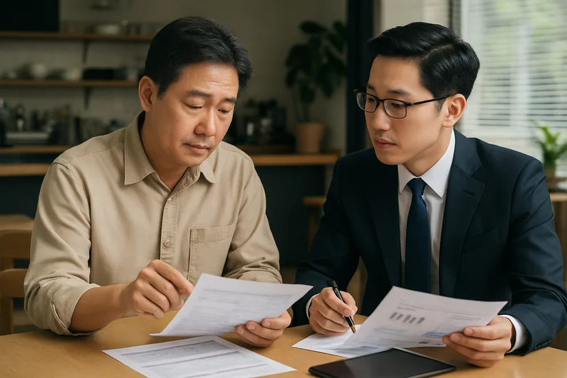 중소기업 대표가 정책자금 상담 자료를 확인하는 장면