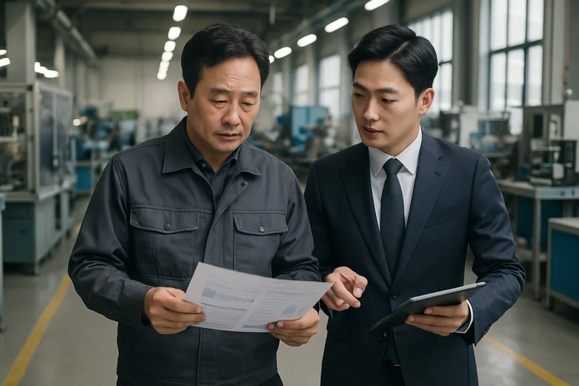 중소기업 대표가 정책자금 상담 자료를 확인하는 장면