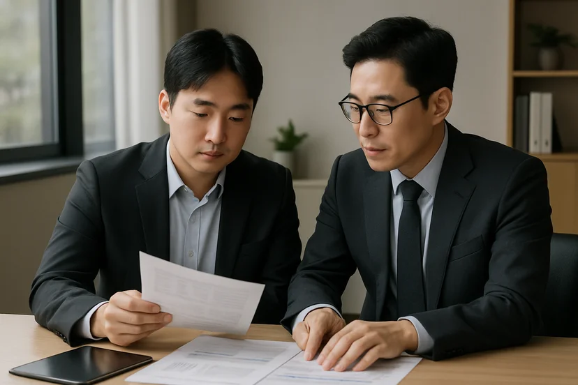 중소기업 대표가 정책자금 상담 자료를 확인하는 장면
