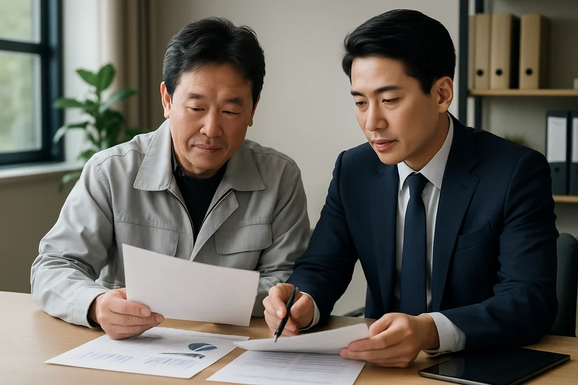 중소기업 대표가 정책자금 상담 자료를 확인하는 장면