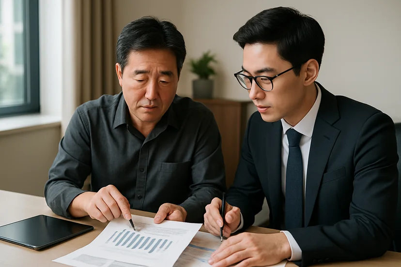 중소기업 대표가 정책자금 상담 자료를 확인하는 장면