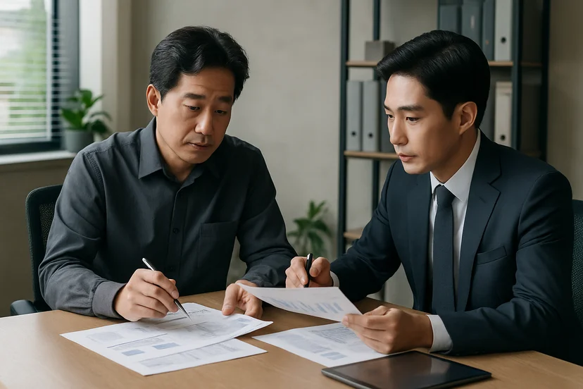 중소기업 대표가 정책자금 상담 자료를 확인하는 장면