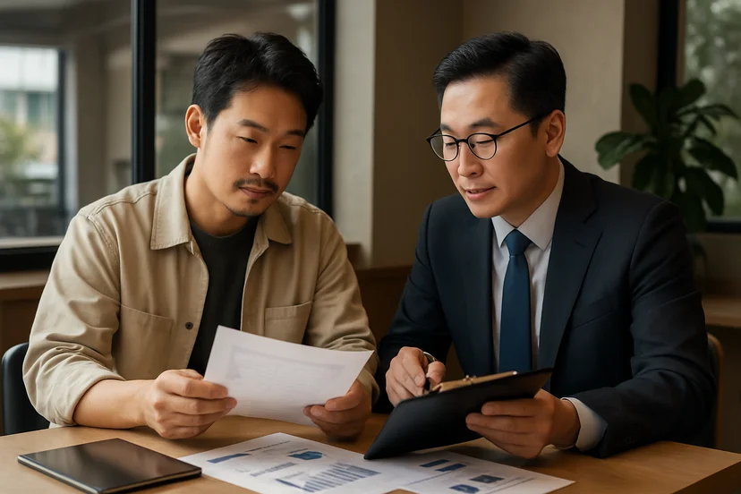중소기업 대표가 정책자금 상담 자료를 확인하는 장면