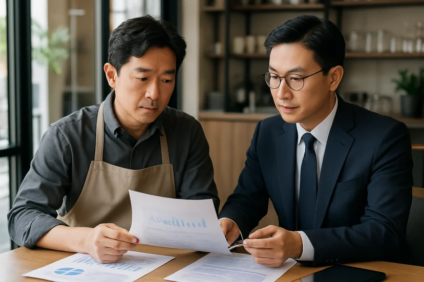 중소기업 대표가 정책자금 상담 자료를 확인하는 장면