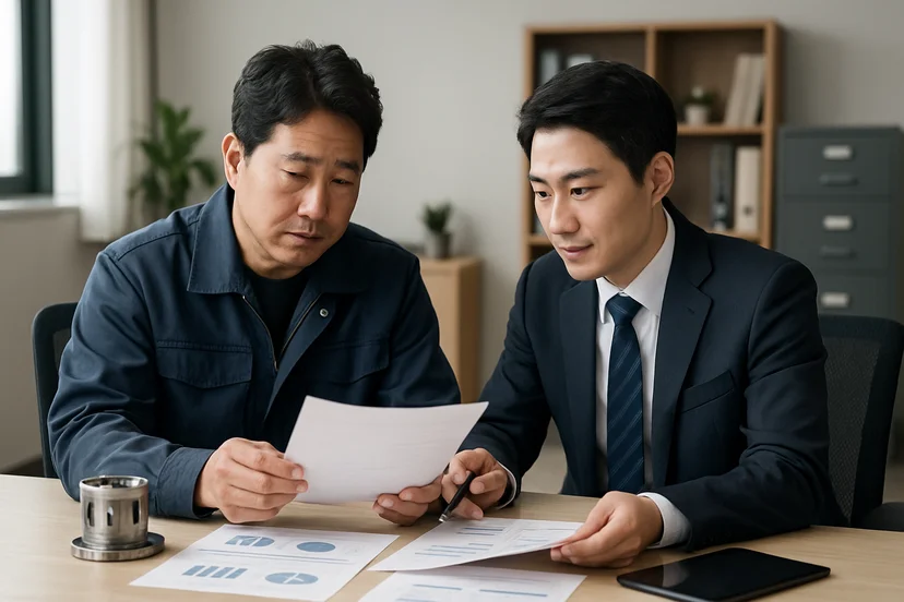 중소기업 대표가 정책자금 상담 자료를 확인하는 장면