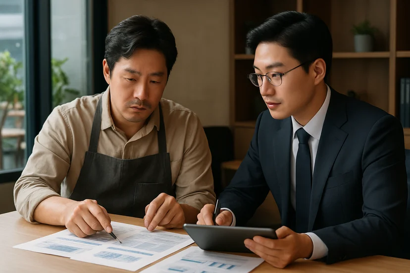 중소기업 대표가 정책자금 상담 자료를 확인하는 장면