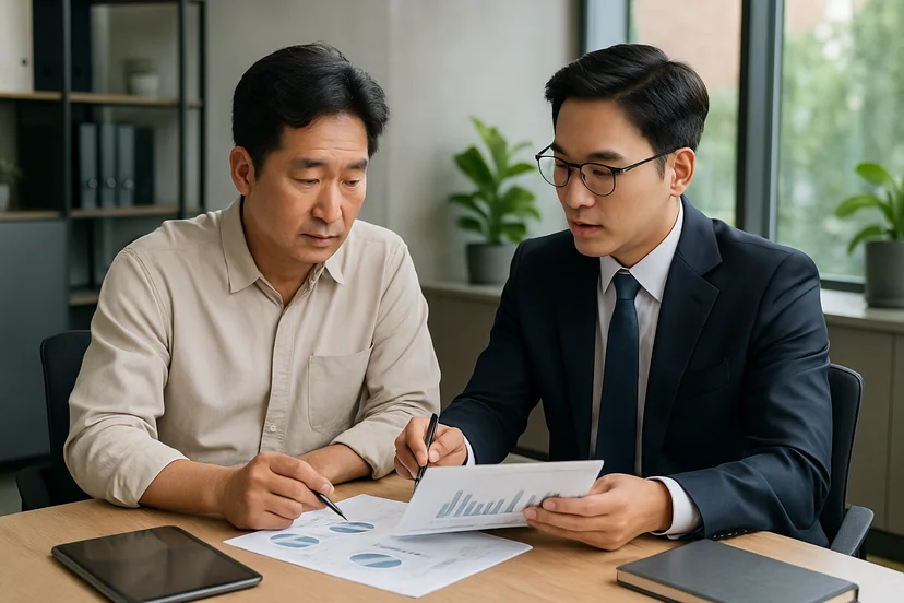 중소기업 대표가 정책자금 상담 자료를 확인하는 장면