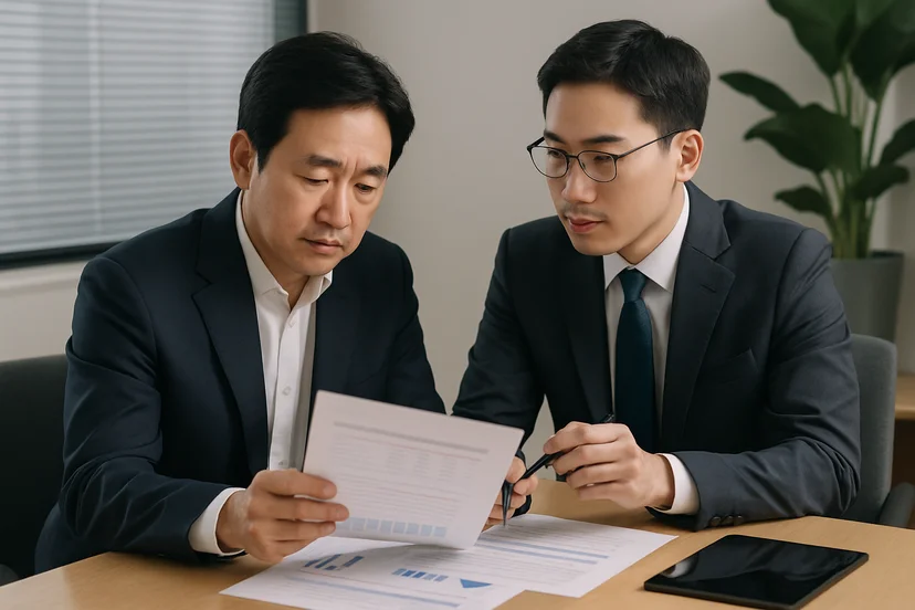 중소기업 대표가 정책자금 상담 자료를 확인하는 장면
