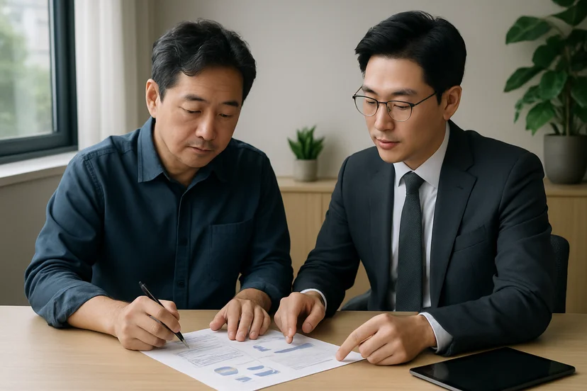 중소기업 대표가 정책자금 상담 자료를 확인하는 장면