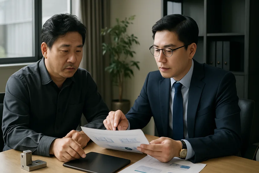 중소기업 대표가 정책자금 상담 자료를 확인하는 장면