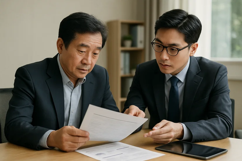 중소기업 대표가 정책자금 상담 자료를 확인하는 장면