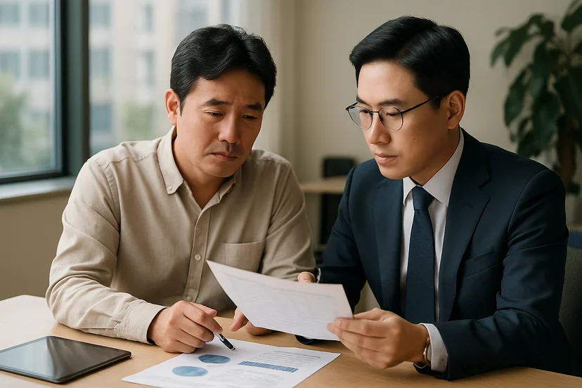 중소기업 대표가 정책자금 상담 자료를 확인하는 장면