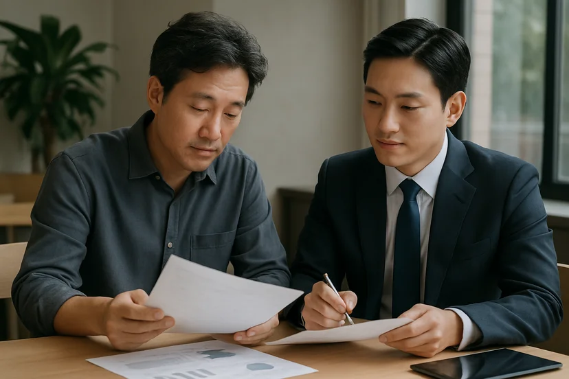 중소기업 대표가 정책자금 상담 자료를 확인하는 장면