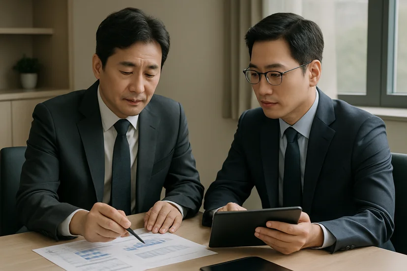 중소기업 대표가 정책자금 상담 자료를 확인하는 장면