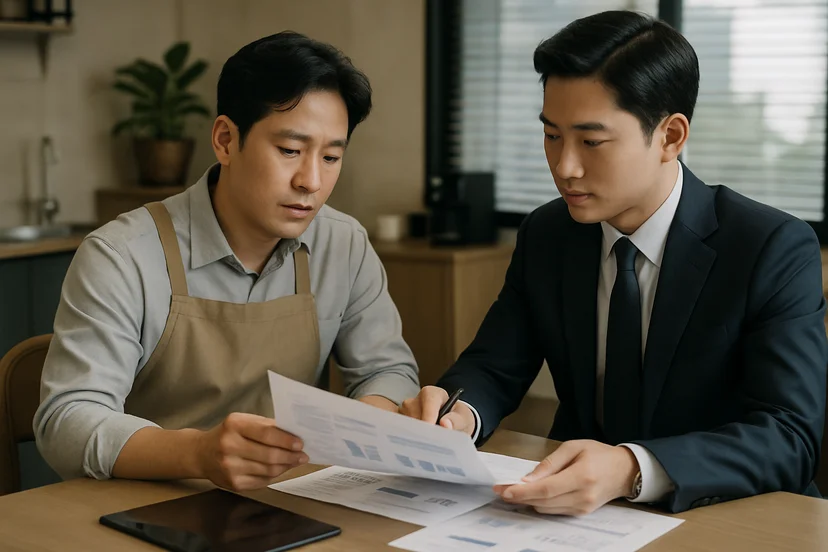 중소기업 대표가 정책자금 상담 자료를 확인하는 장면