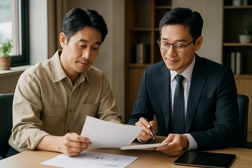 중소기업 대표가 정책자금 상담 자료를 확인하는 장면