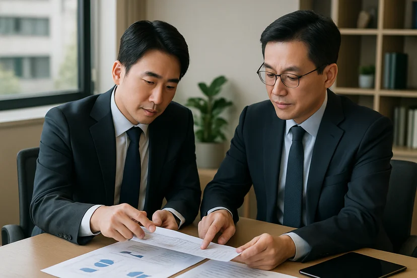 중소기업 대표가 정책자금 상담 자료를 확인하는 장면