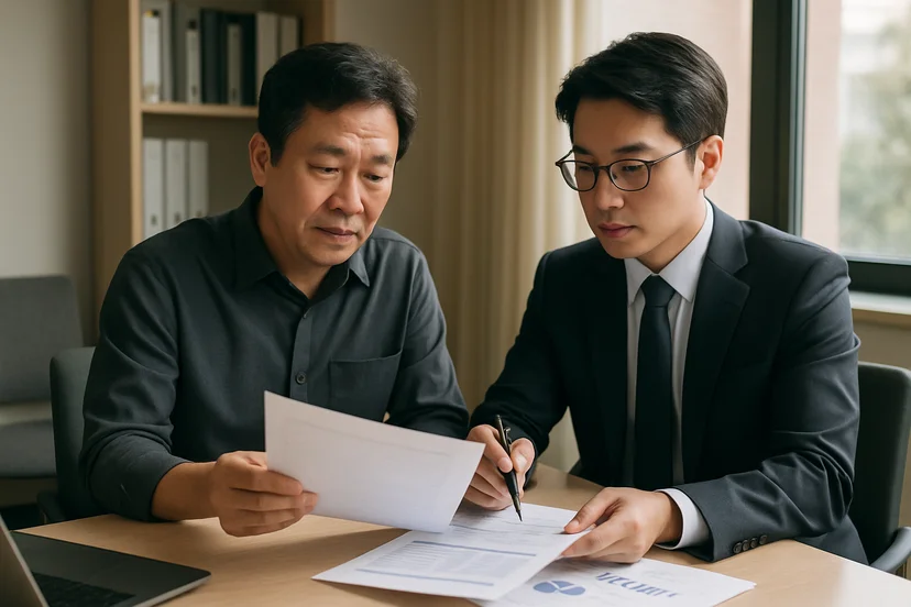 중소기업 대표가 정책자금 상담 자료를 확인하는 장면