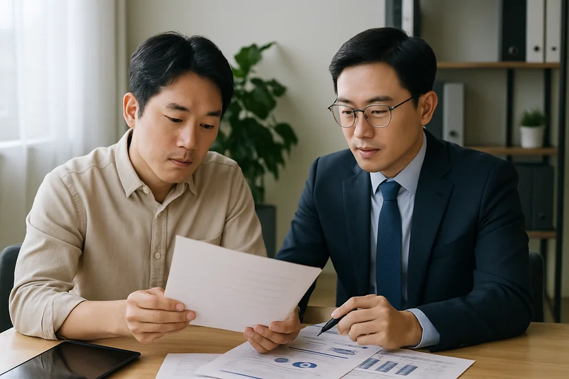 중소기업 대표가 정책자금 상담 자료를 확인하는 장면