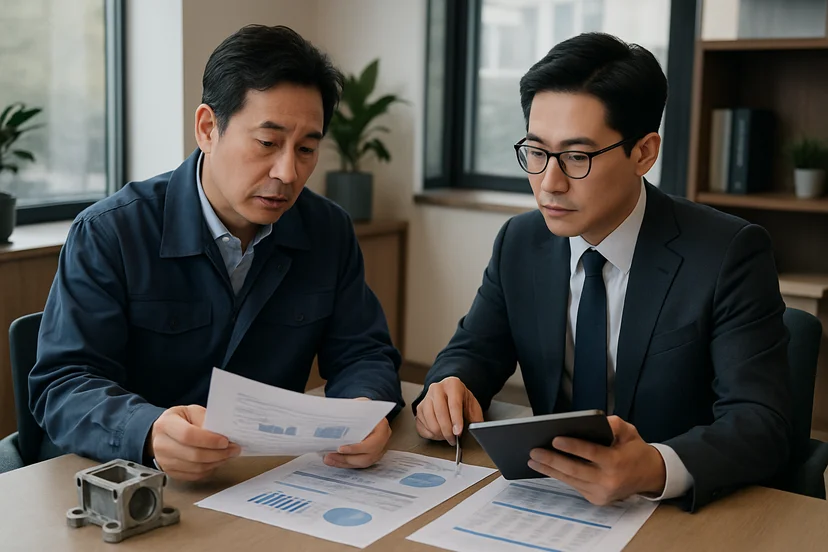 중소기업 대표가 정책자금 상담 자료를 확인하는 장면