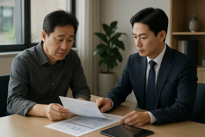 중소기업 대표가 정책자금 상담 자료를 확인하는 장면