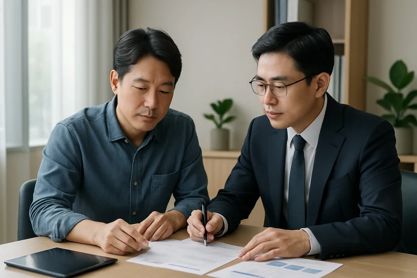 중소기업 대표가 정책자금 상담 자료를 확인하는 장면