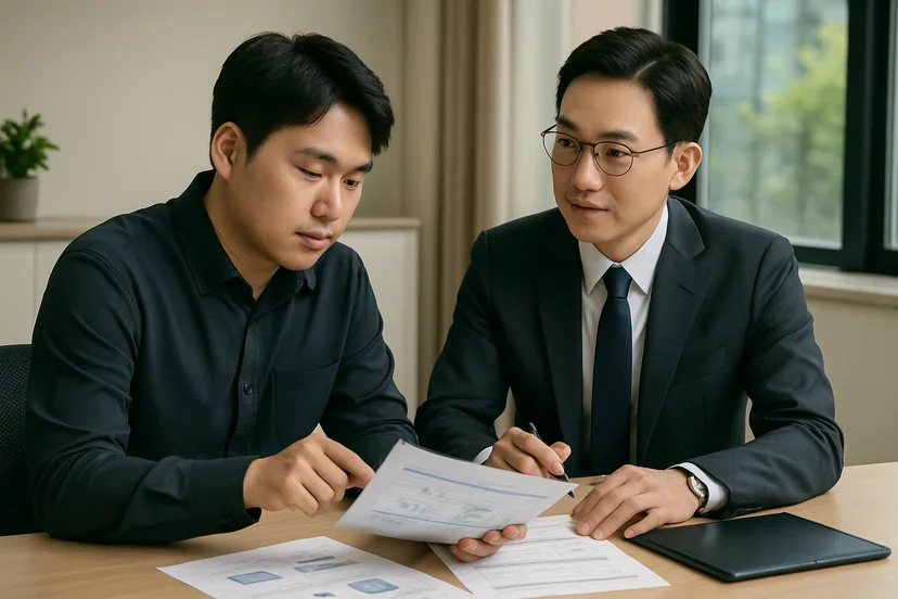 중소기업 대표가 정책자금 상담 자료를 확인하는 장면