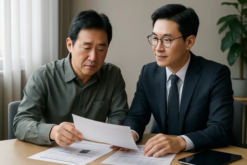 중소기업 대표가 정책자금 상담 자료를 확인하는 장면