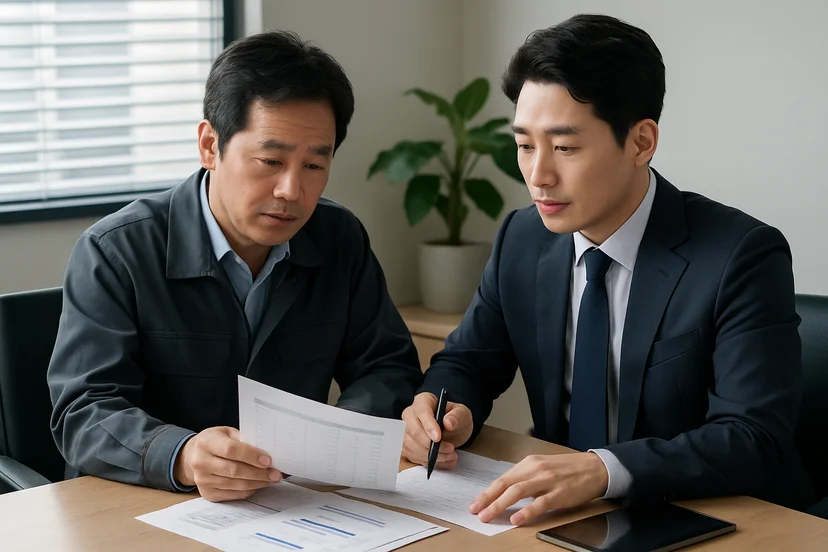 중소기업 대표가 정책자금 상담 자료를 확인하는 장면