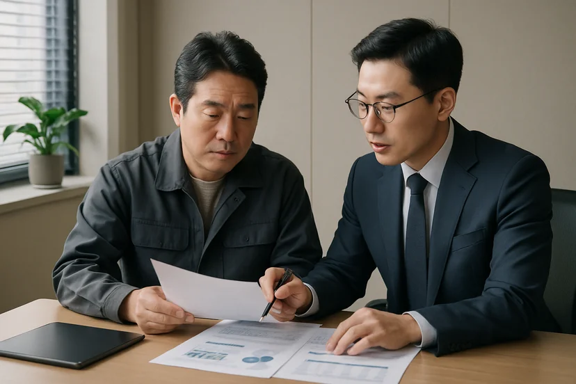 중소기업 대표가 정책자금 상담 자료를 확인하는 장면