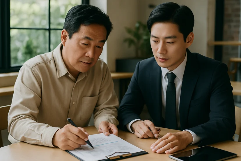 중소기업 대표가 정책자금 상담 자료를 확인하는 장면