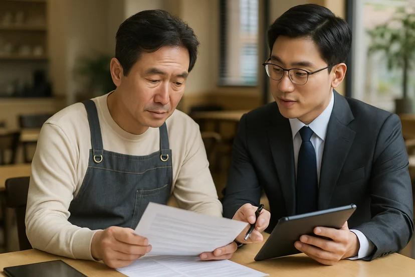 중소기업 대표가 정책자금 상담 자료를 확인하는 장면