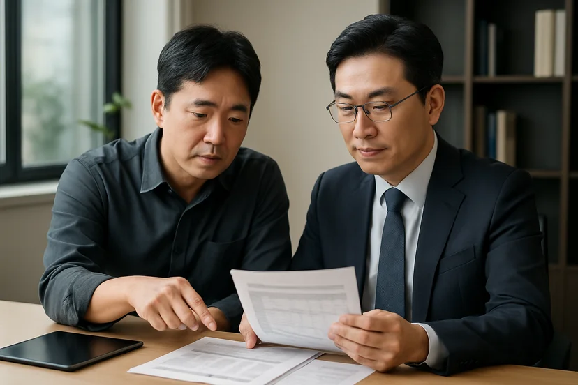 중소기업 대표가 정책자금 상담 자료를 확인하는 장면