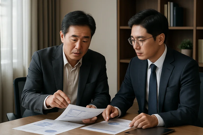 중소기업 대표가 정책자금 상담 자료를 확인하는 장면