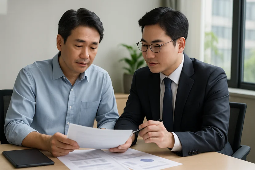 중소기업 대표가 정책자금 상담 자료를 확인하는 장면