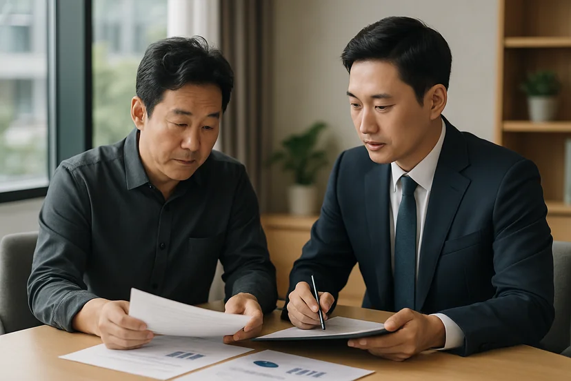 중소기업 대표가 정책자금 상담 자료를 확인하는 장면
