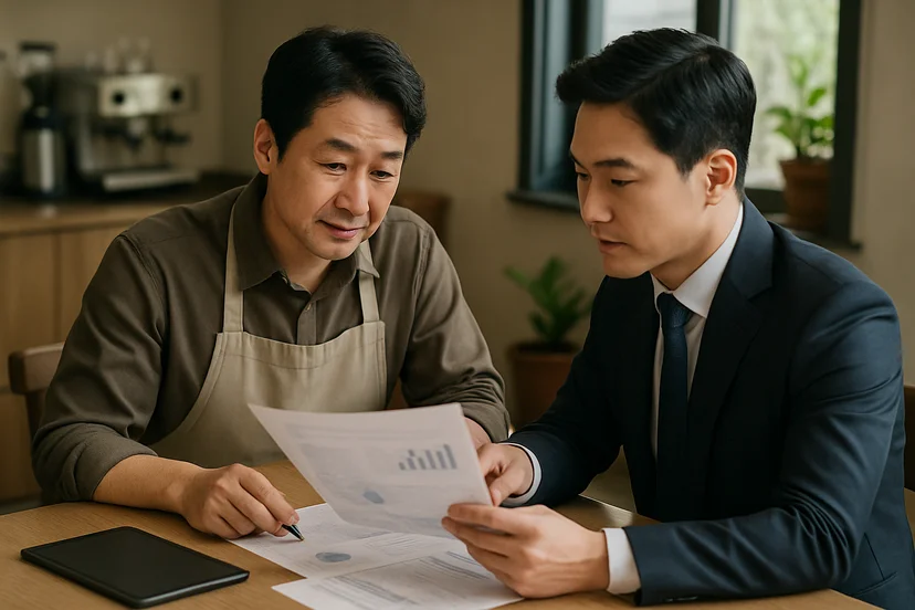 중소기업 대표가 정책자금 상담 자료를 확인하는 장면