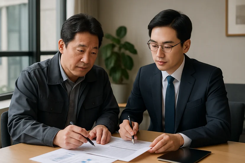 중소기업 대표가 정책자금 상담 자료를 확인하는 장면