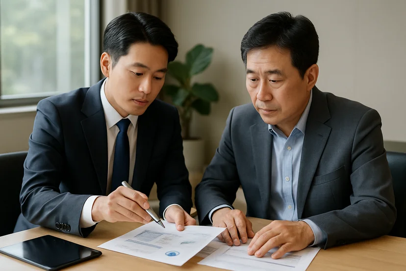 중소기업 대표가 정책자금 상담 자료를 확인하는 장면