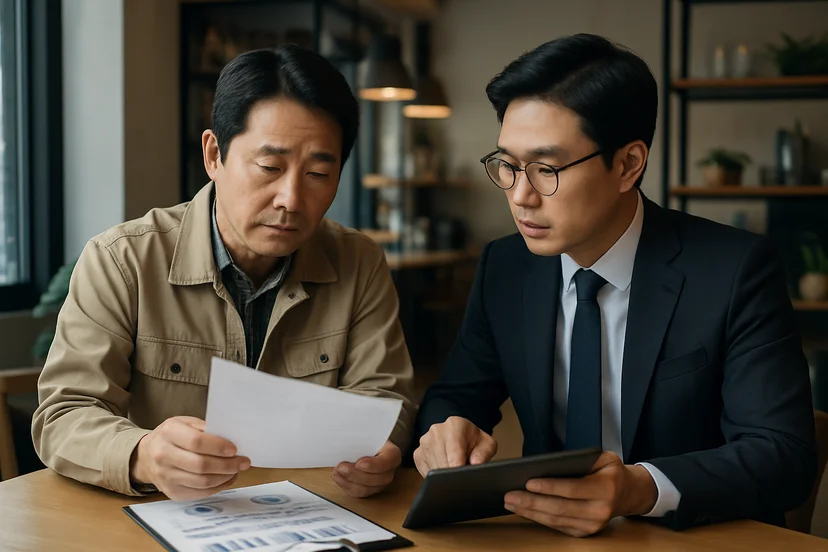 중소기업 대표가 정책자금 상담 자료를 확인하는 장면